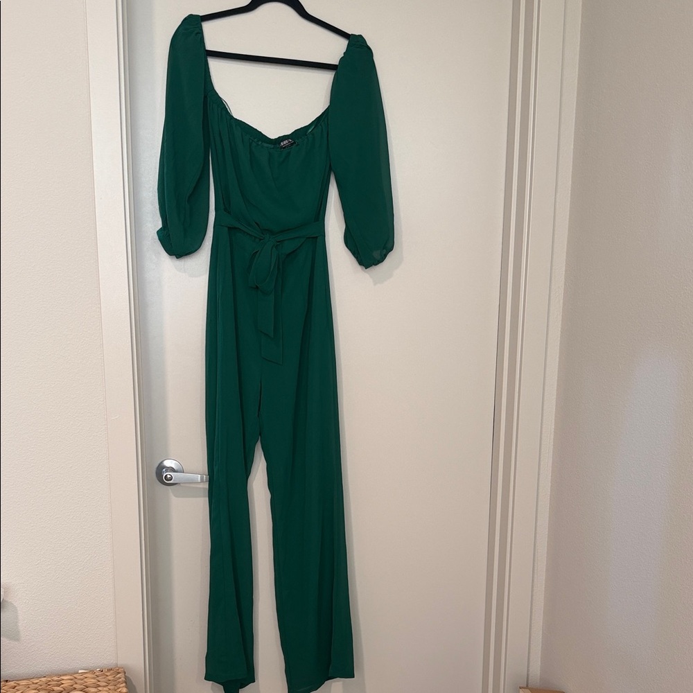 Fashion Nova Lorena Off Shoulder Jumpsuit - Hunter Green